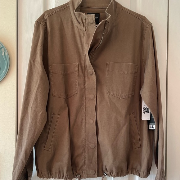 Liverpool Cinch Waist Jacket NWT Toffee Brown Sz L Patch Pocket Utility Minimal - Picture 1 of 6
